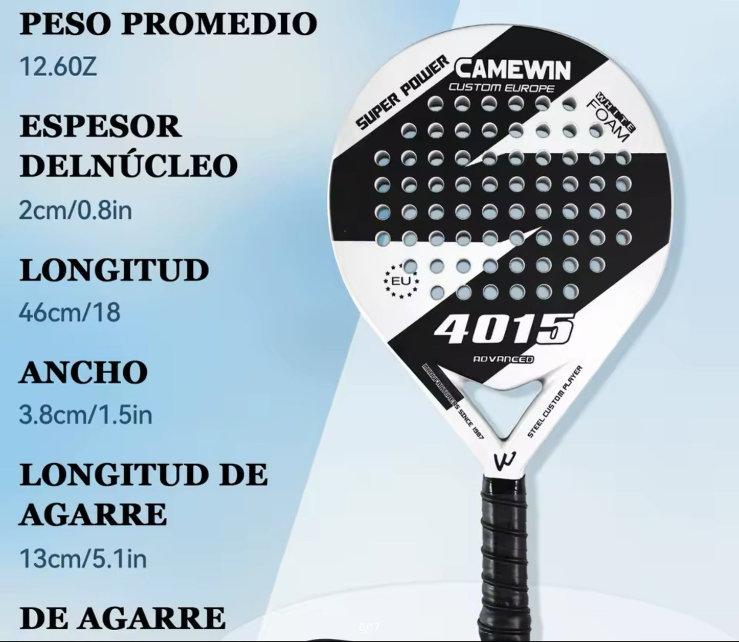 CAMEWIN paddle paddle racket with professional paddle cover with carbon fiber surface and core Flexible EVA memory foam for beginners with cover