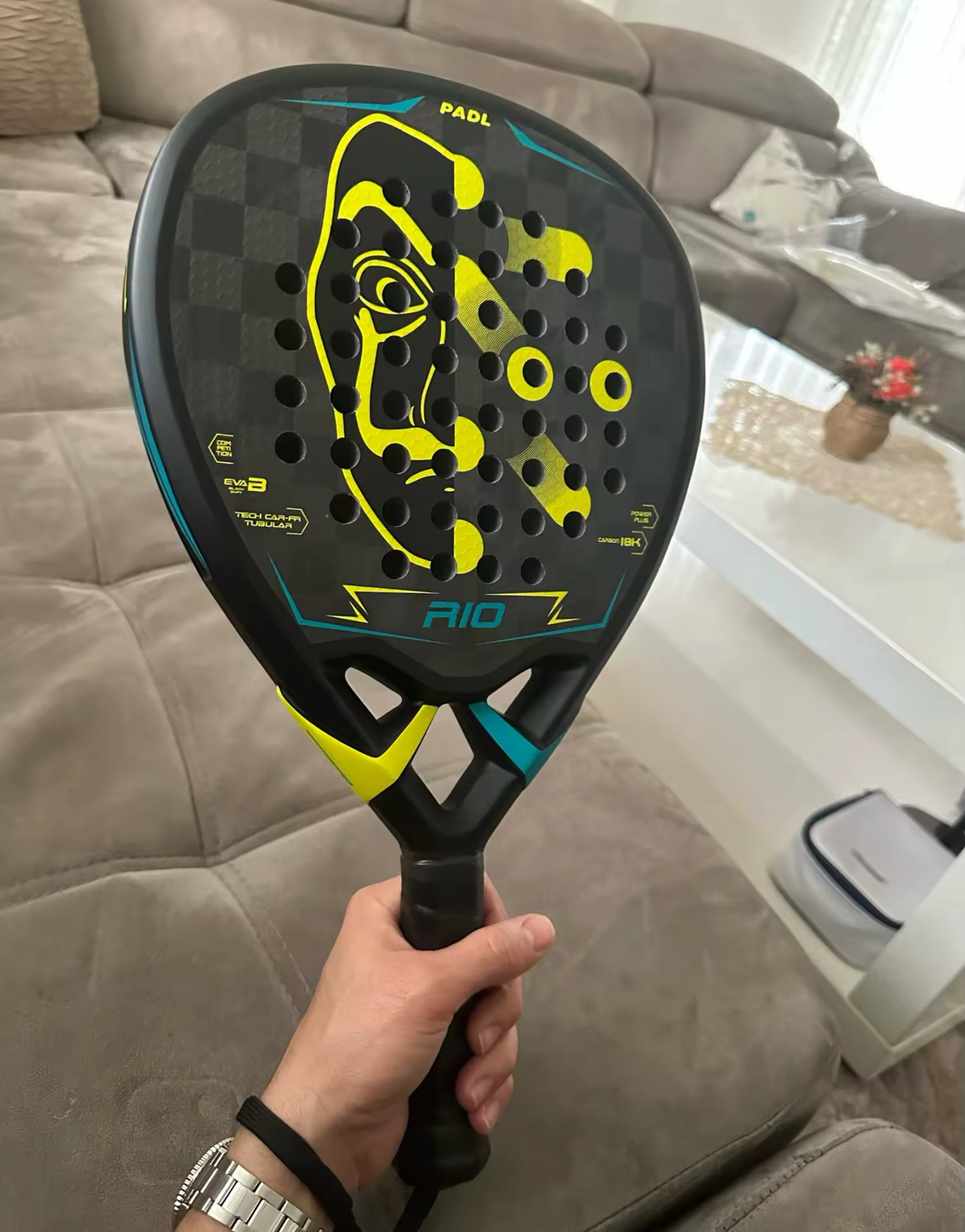 Carbon Fiber Paddle Racket,Fiber, rough finish with Eva Soft Memory Foam Core, Round Shape, High Balance